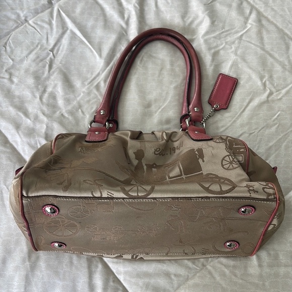 Coach Horse & Carriage SZ OS Logo Satchel Handbag F14481 Gold and Pink - Picture 5 of 11